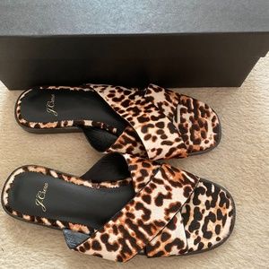 J.Crew cross straps in leopard calf hair. Size: 8.5